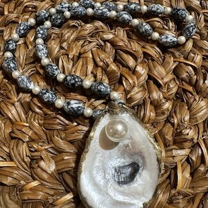 Pearl & Marble Bead Statement Necklace - Oyster Shell